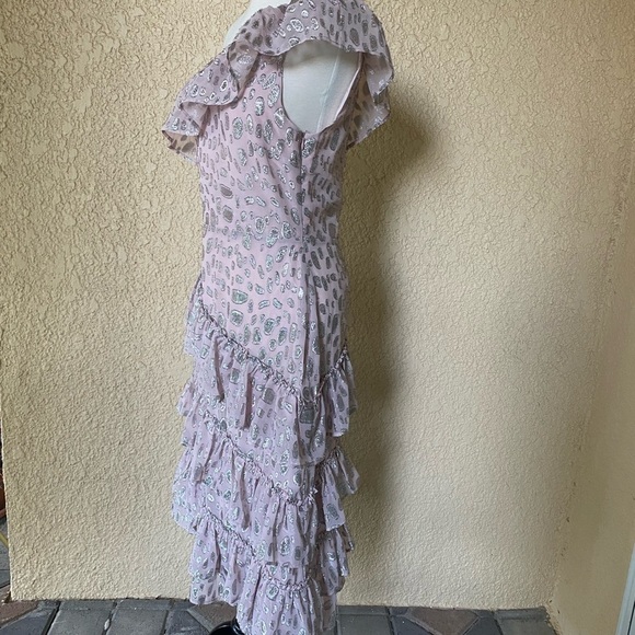 Lovers+Friends One Shoulder Asymmetrical Midi Gown Rose & Metallic Silver M NWT - Picture 3 of 9